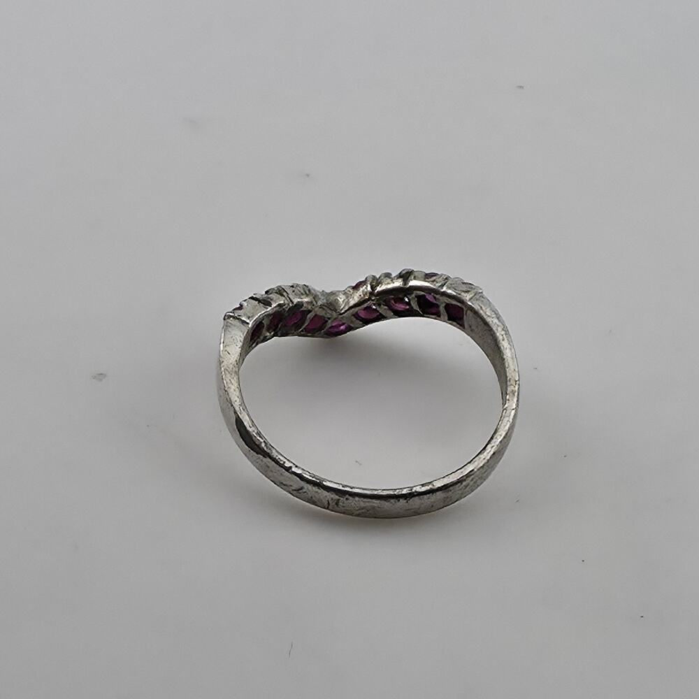 Vintage Sterling Silver Chevron Ring Red Stones V Band Size 6.25 925 Jewelry - Picture 5 of 11
